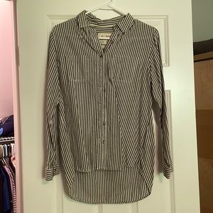 Girl Krazy, green striped button down, S